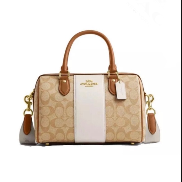Coach Rowan Women Satchel In Signature Canvas With Stripe Light Khaki Color $495 - Picture 9 of 12